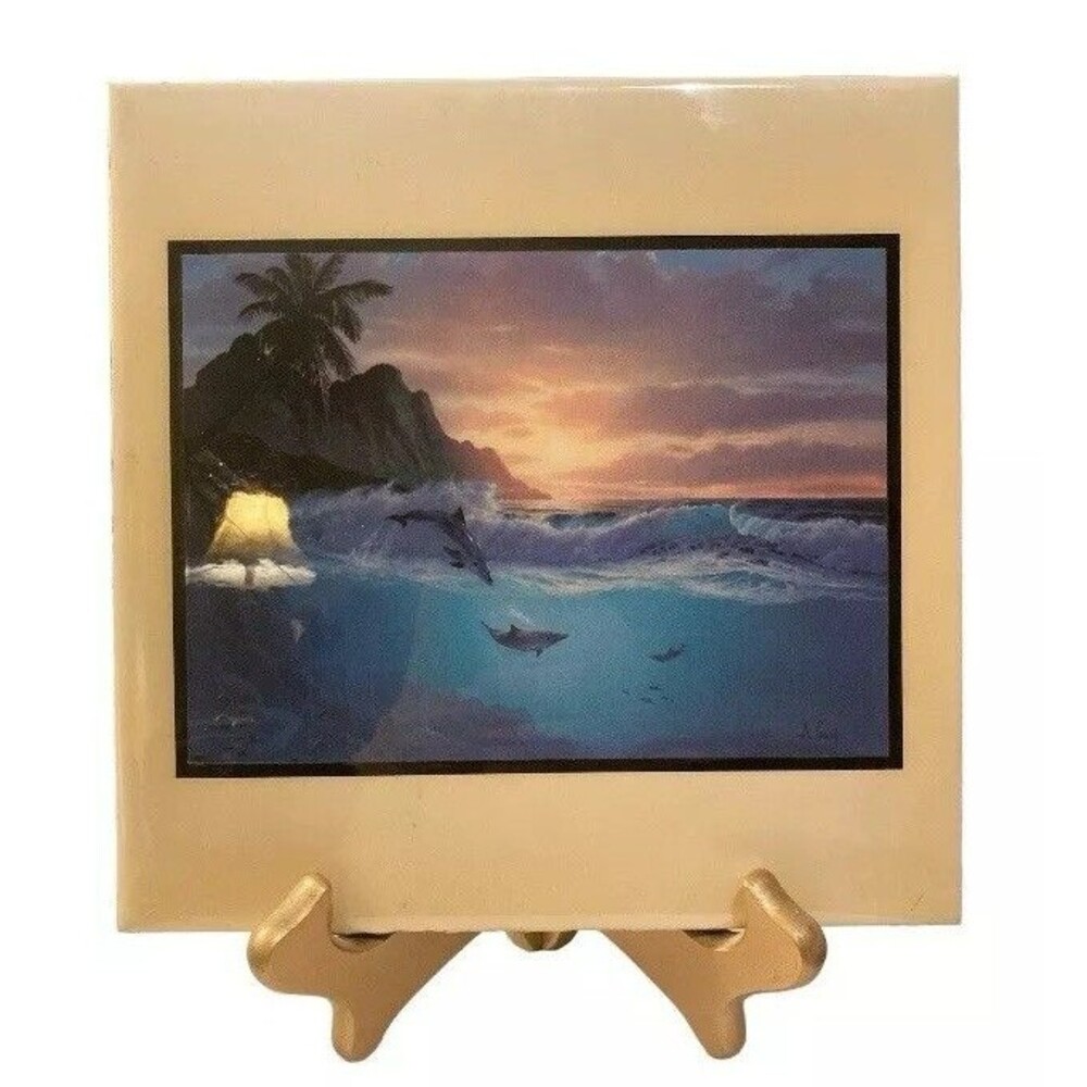 Dolphins Swimming Seascape Decorative Ceramic Tile Art By Anthony Casay  **read